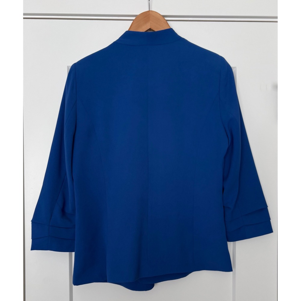 Skies Are Blue Ditsy Floral Lining Royal Blue Open Front Blazer Ruched Sleeve M - Picture 2 of 9